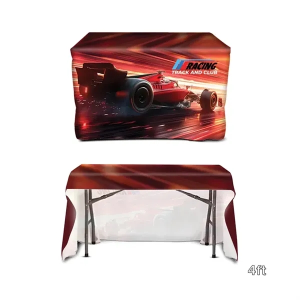 4' fitted table cover with open back, sewn corners, 300D polyester... from ASI 67866 Logomark/Valumark