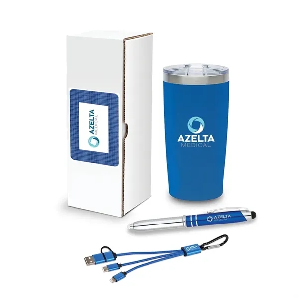 3-piece welcome gift set with 20 oz. tumbler, 3-in-1 charging cable,... from ASI 67866 Logomark/Valumark