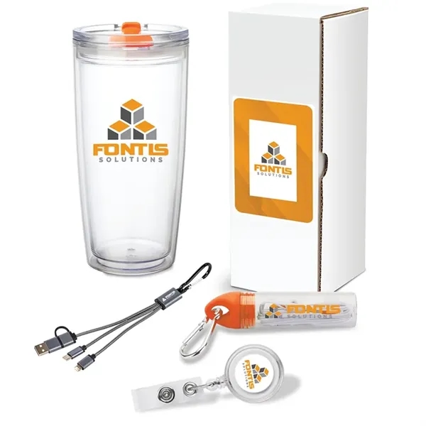 Gift set with 22 oz. tumbler, 2-in-1 charging cable, earbuds with... from ASI 67866 Logomark/Valumark