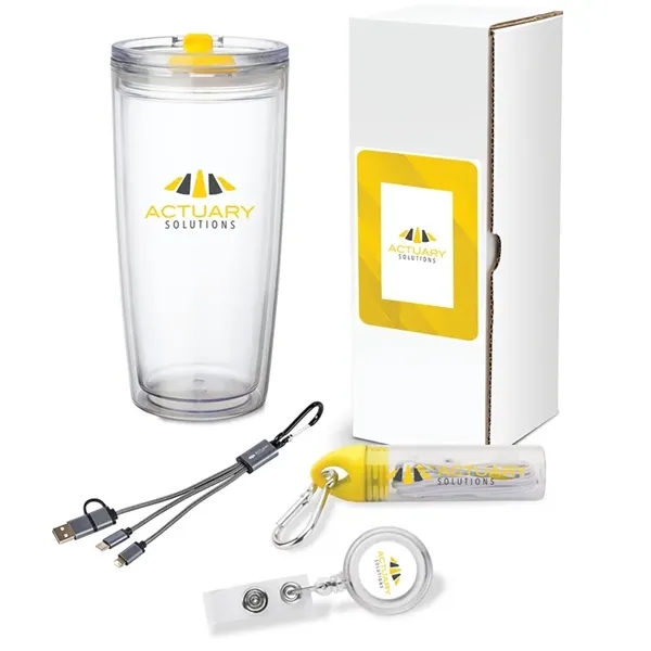 Gift set with 22 oz. tumbler, 2-in-1 charging cable, earbuds with... from ASI 67866 Logomark/Valumark