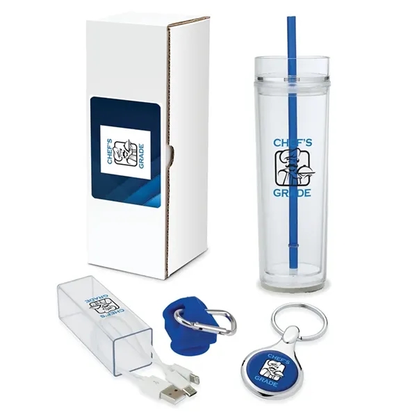Gift set with 16-ounce double-wall tumbler, 3-in-1 charging cable with case... from ASI 67866 Logomark/Valumark