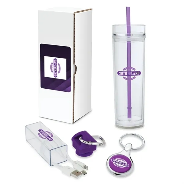 Gift set with 16-ounce double-wall tumbler, 3-in-1 charging cable with case... from ASI 67866 Logomark/Valumark