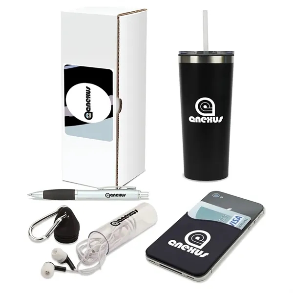 4 piece gift set with 20-ounce stainless steel tumbler, ballpoint pen,... from ASI 67866 Logomark/Valumark