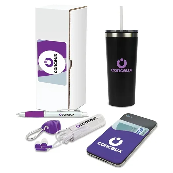 4 piece gift set with 20-ounce stainless steel tumbler, ballpoint pen,... from ASI 67866 Logomark/Valumark
