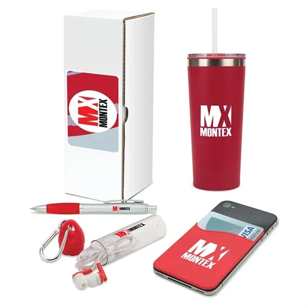 4 piece gift set with 20-ounce stainless steel tumbler, ballpoint pen,... from ASI 67866 Logomark/Valumark