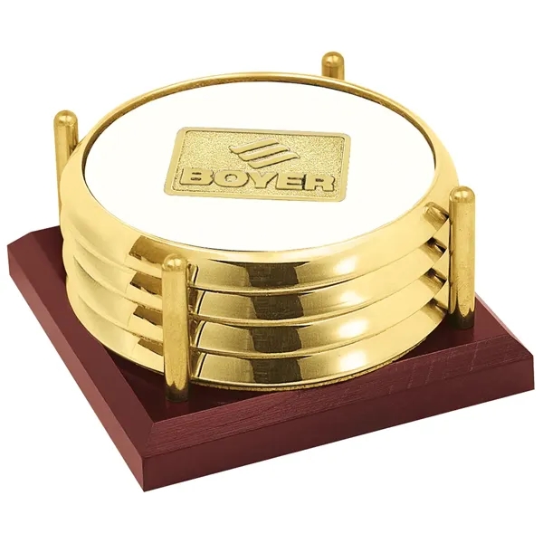 Four Coasters with Solid Cherry Tray... from ASI 40480 Koozie Group