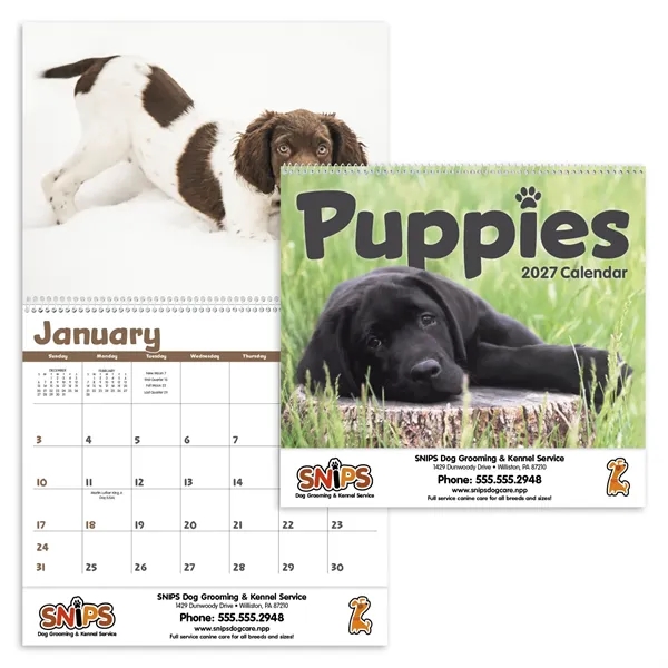 11 x 19 2024 Puppies calendar on 70# glossy paper with... from ASI 40480 Koozie Group / Norwood Triumph Calendar