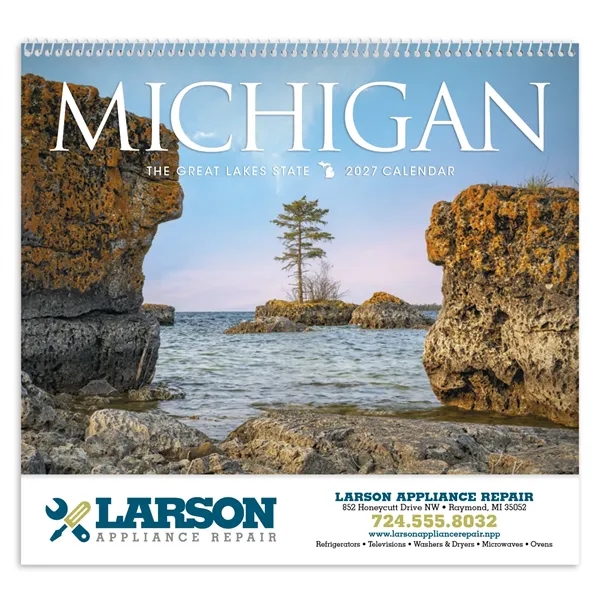 11 x 19 2024 Michigan calendar on 70# glossy paper with... from ASI 40480 Koozie Group / Norwood Triumph Calendar