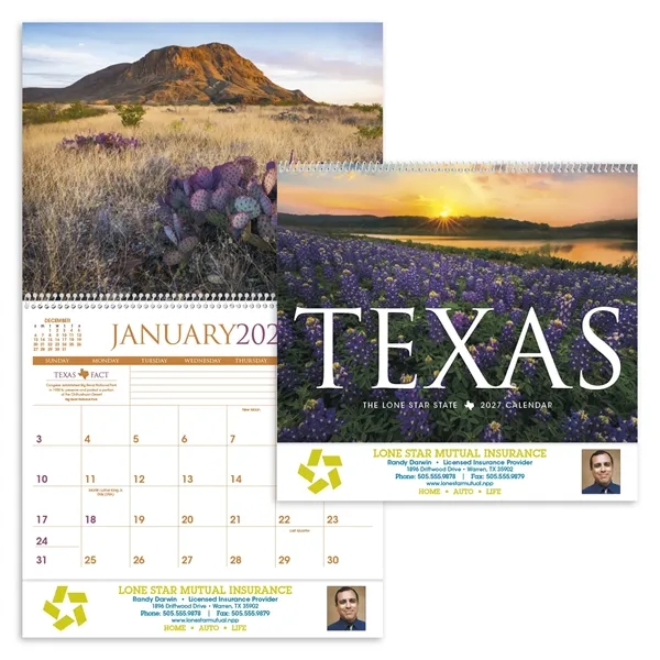 11 x 19 2024 Texas calendar on 70# glossy paper with... from ASI 40480 Koozie Group / Norwood Triumph Calendar