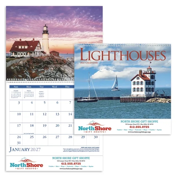 11 x 19 2024 Lighthouses calendar on 70# glossy paper and... from ASI 40480 Koozie Group / Norwood Triumph Calendar