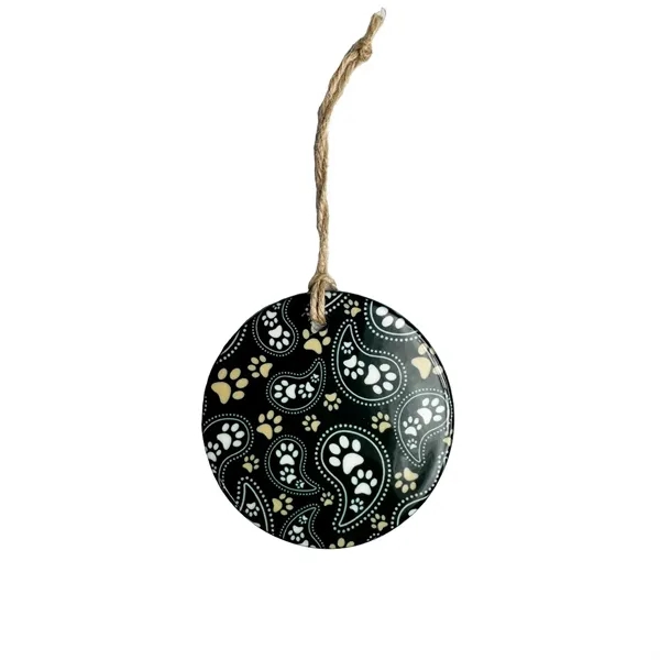 2 7/8" Circle-shaped ceramic ornament with jute string to hang, decorated... from ASI 54040 Fey Promo