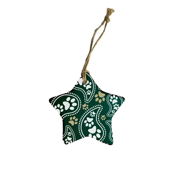 3" star-shaped ceramic ornament with jute string to hang and decorated... from ASI 54040 Fey Promo