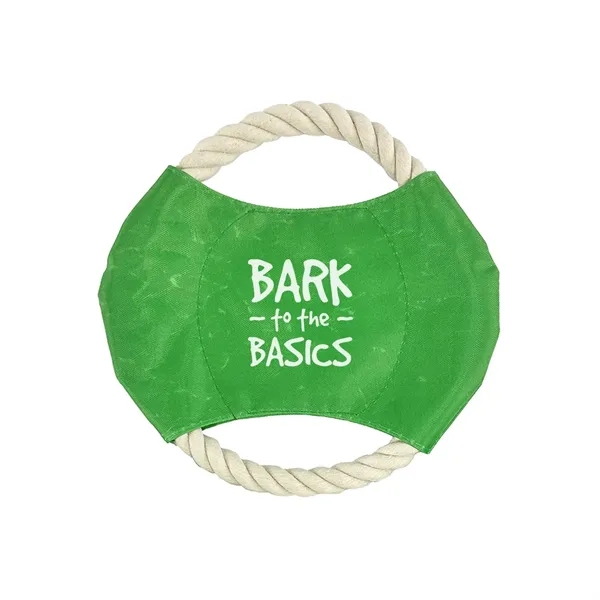 Durable green pet rope disc toy measuring 7" diameter with slight... from ASI 54040 Fey Promo