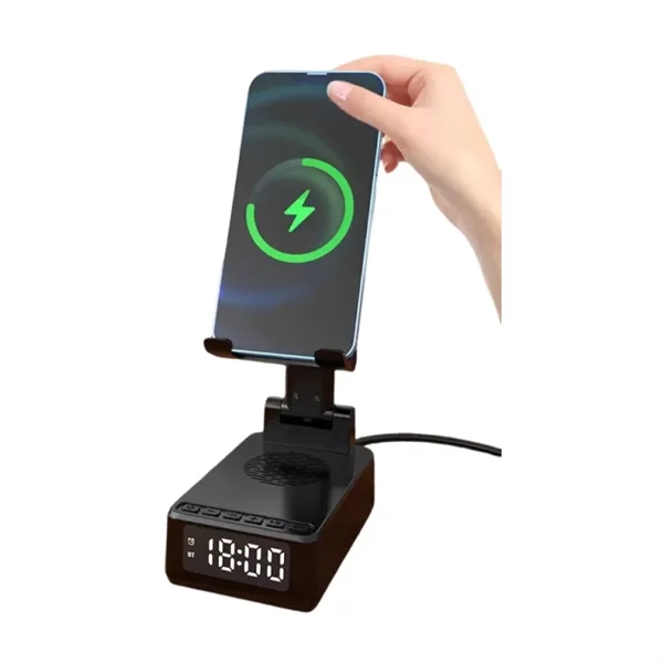 4-in-1 Bluetooth speaker 15W wireless charger phone stand plus 1C1P silkscreen... from ASI 37218 Athena Promo (tm)