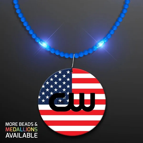 LED Bead Necklace with American Flag Medallion... from ASI 34194 ALightPromos