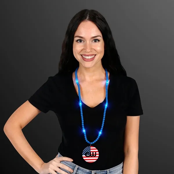 LED Bead Necklace with American Flag Medallion... from ASI 34194 ALightPromos