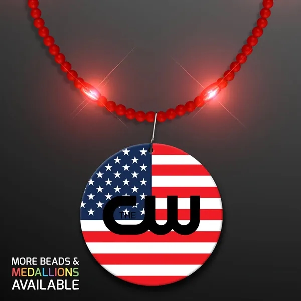 LED Bead Necklace with American Flag Medallion... from ASI 34194 ALightPromos