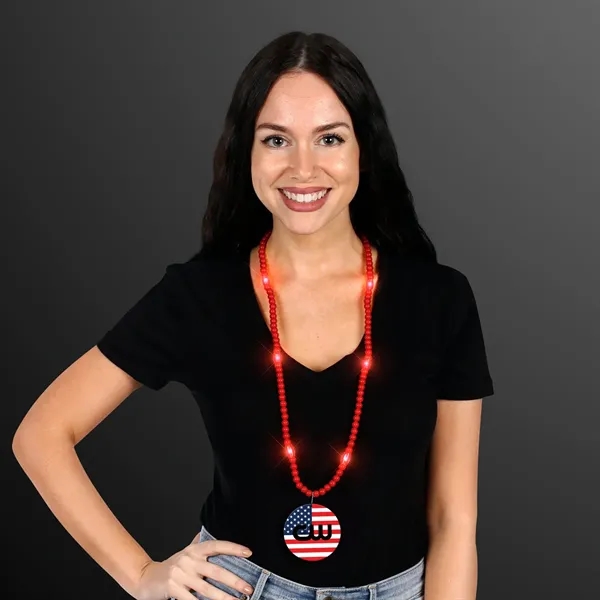 LED Bead Necklace with American Flag Medallion... from ASI 34194 ALightPromos