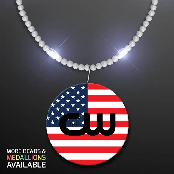 LED Bead Necklace with American Flag Medallion... from ASI 34194 ALightPromos