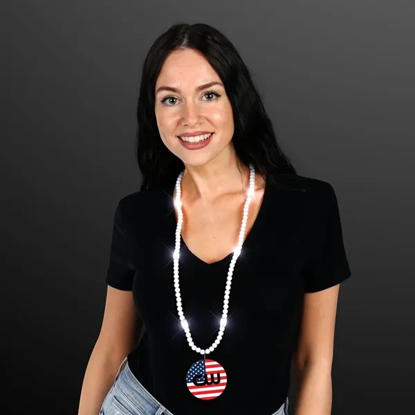 LED Bead Necklace with American Flag Medallion... from ASI 34194 ALightPromos