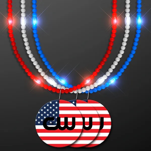 LED Bead Necklace with American Flag Medallion... from ASI 34194 ALightPromos