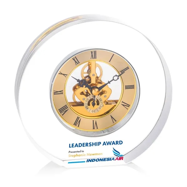 A striking optical crystal VividPrint™ clock featuring a beautifully exposed skeleton... from ASI 84592 St Regis Group / St Regis