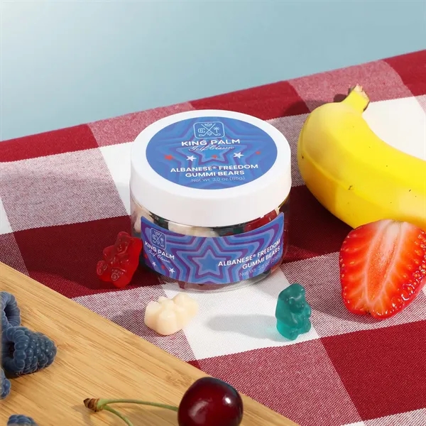 Red, white, and blue bear-shaped gummies in a 3 oz small... from ASI 61966 HPG / SugarSpot