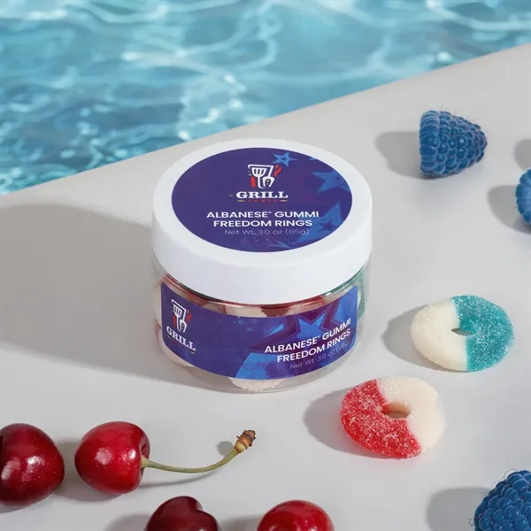 Red, white, and blue gummy rings in a 3 oz small... from ASI 61966 HPG / SugarSpot