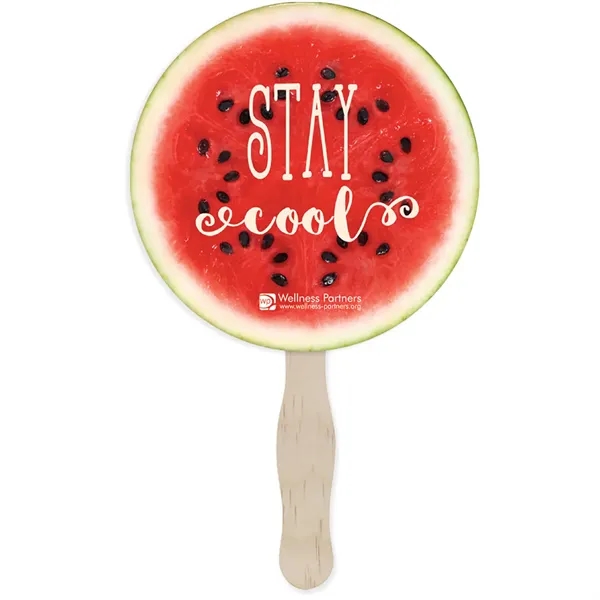 Hand fan made of white board stock with a full-color digital... from ASI 54100 Fields Manufacturing Inc / TargetLine®