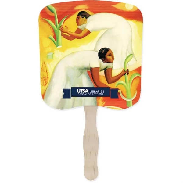 Hand fan made of white board stock with a full-color digital... from ASI 54100 Fields Manufacturing Inc / TargetLine®