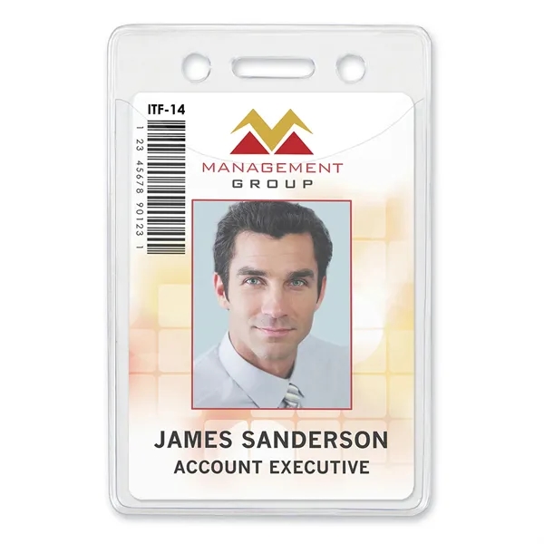 Premium grade vinyl badge holders feature standard slot and chain holes... from ASI 79898 Promovision / PROMOVISION