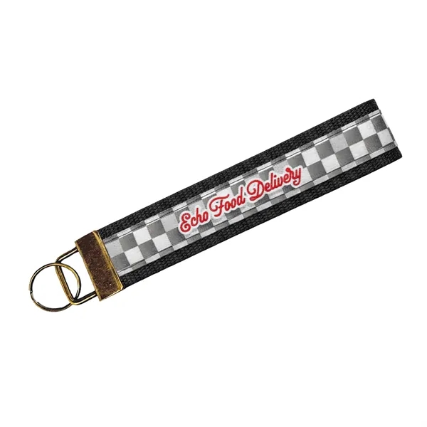 Item #KFT05-164-AB 5" Sublimated Key Strap w/ Antique Bronzed-Colored Hardware