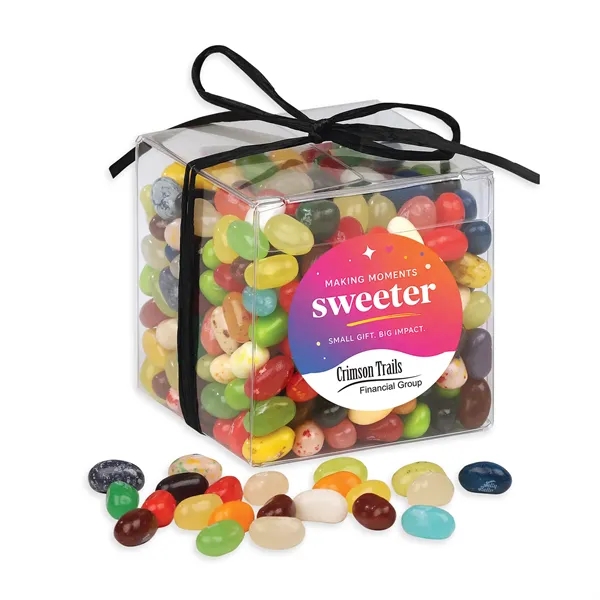 Clear acetate cube filled with jelly bellyAA® jelly beans.... from ASI 68680 Maple Ridge Farms Inc