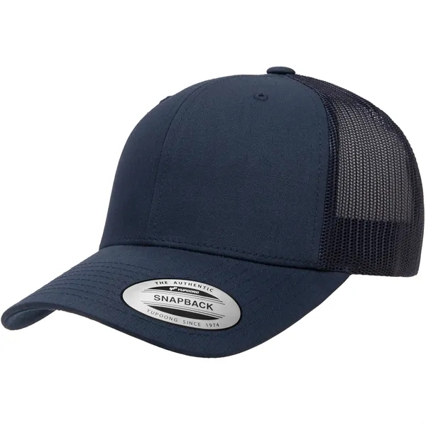 Retro Flexfit trucker cap with mesh back and custom imprint-ready front.... from ASI 72657 Active Life Promo / Active Life