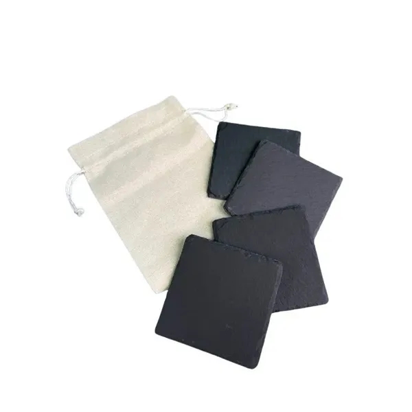 Item #CS508B Square Slate Coaster (set Of 4) In Cotton Bag
