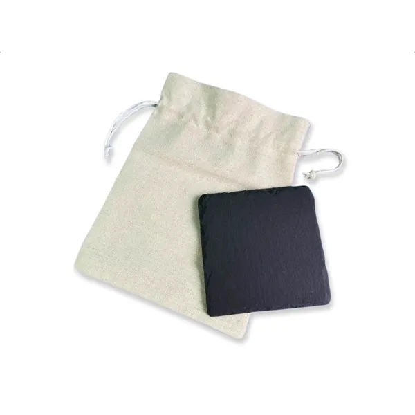 Item #KW510C Single Square Slate Coaster In Cotton Pouch