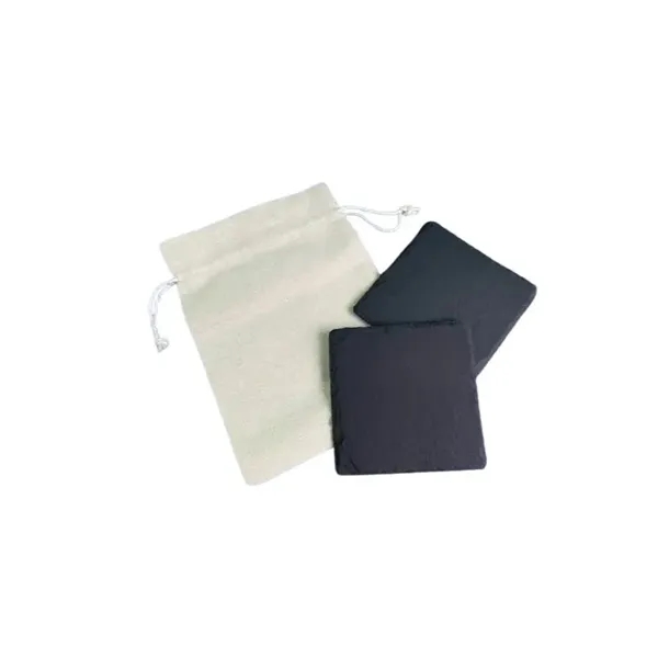 Item #CS506B Square Slate Coaster (set Of 2) In Cotton Bag