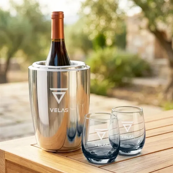 Item #SST10221-SS Pescara Wine Cooler & Soudan Smoke Stemless Wine