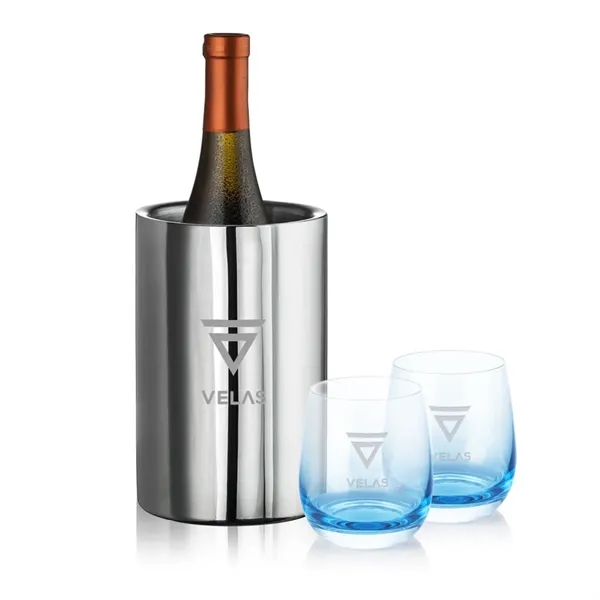 Item #SST8011-SB Jacobs Wine Cooler & Soudan Blue Stemless Wine