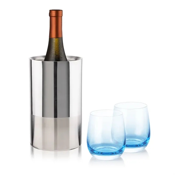 Item #SST10121-SB Catania Wine Cooler & Soudan Blue Stemless Wine