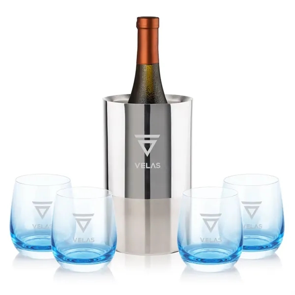 Item #SST10121-SB Catania Wine Cooler & Soudan Blue Stemless Wine