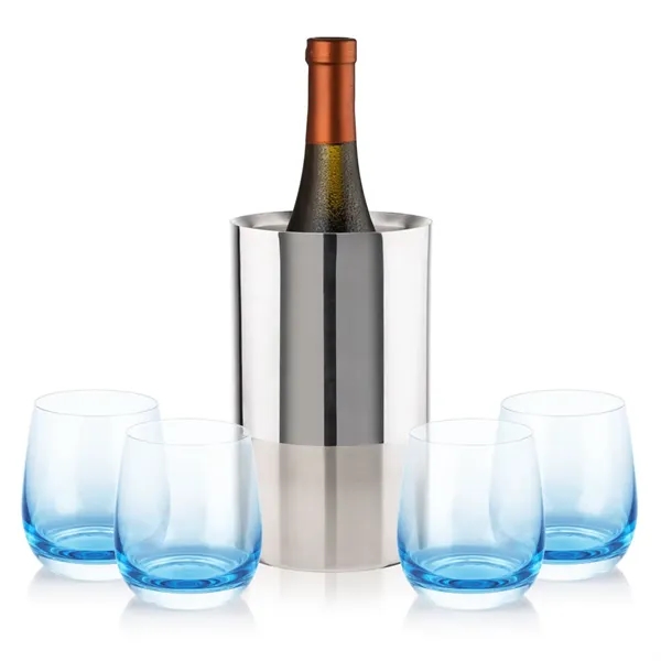 Item #SST10121-SB Catania Wine Cooler & Soudan Blue Stemless Wine
