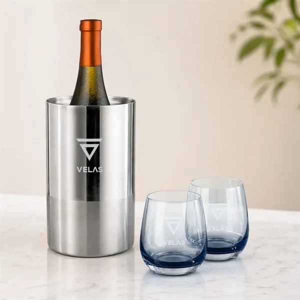 Item #SST10121-SS Catania Wine Cooler & Soudan Smoke Stemless Wine