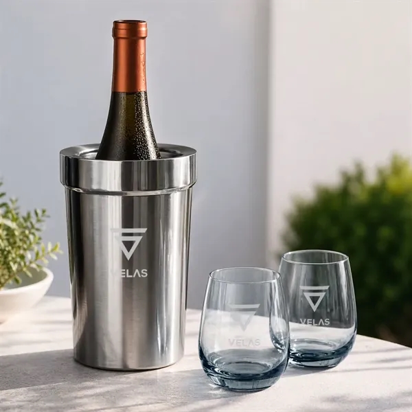 Item #SST10321-SS Milano Wine Cooler & Soudan Smoke Stemless Wine