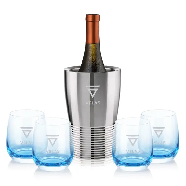 Item #SST10421-SB Genoa Wine Cooler & Soudan Blue Stemless Wine