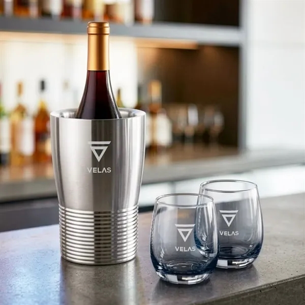 Item #SST10421-SS Genoa Wine Cooler & Soudan Smoke Stemless Wine