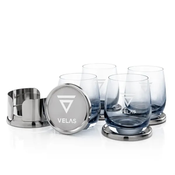 Item #SST1097-SS Baldoni Coasters & Soudan Smoke Stemless Wine Set