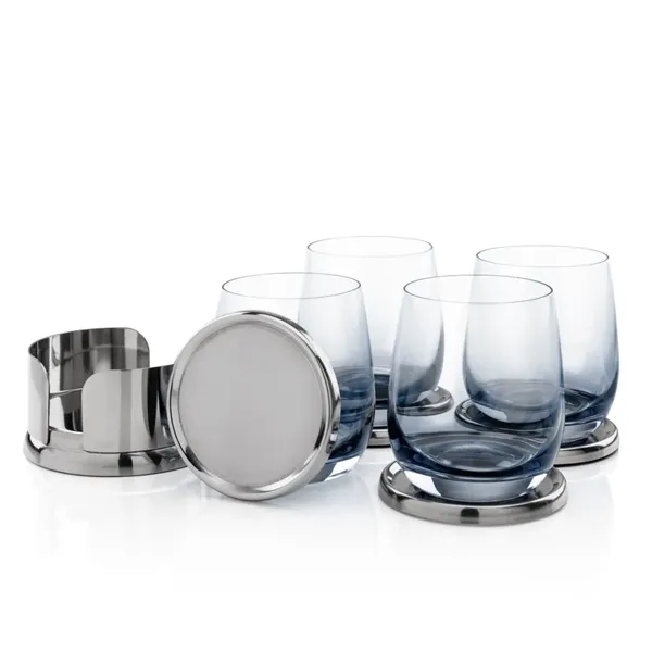 Item #SST1097-SS Baldoni Coasters & Soudan Smoke Stemless Wine Set