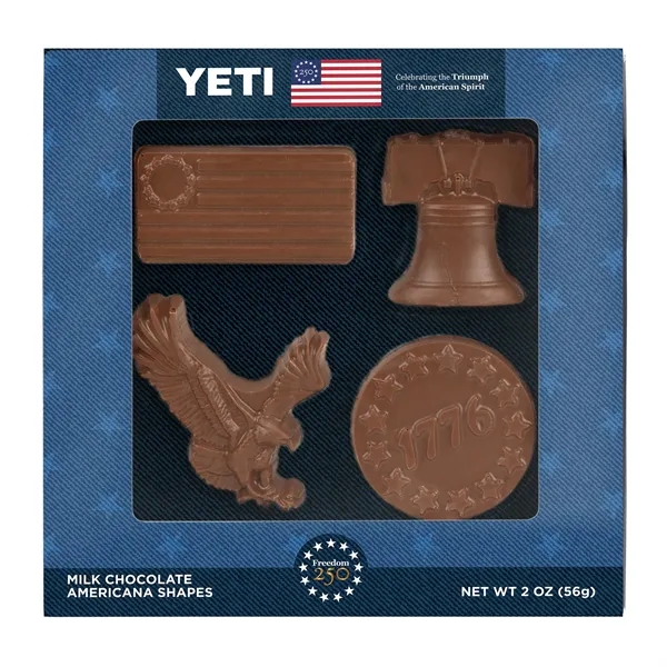 Item #CWB-138FR-E Freedom250- 2oz Molded Milk Chocolate Box