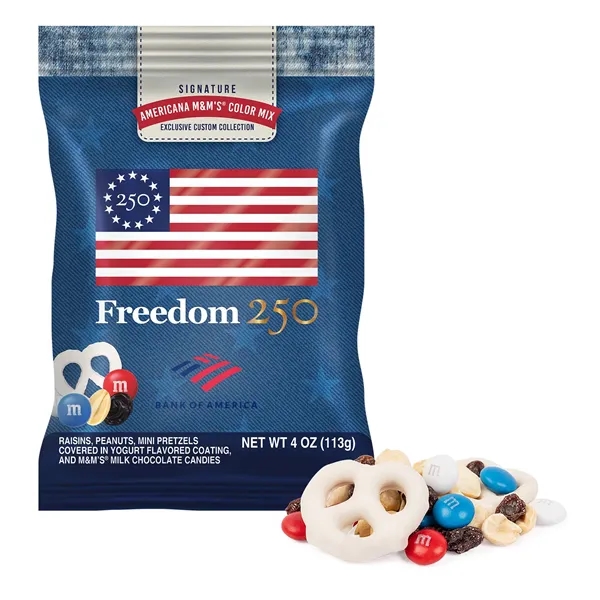 Item #DFB-751FR-E Freedom250 - 4oz M&M® Snack Mix in Full Color Digibag™